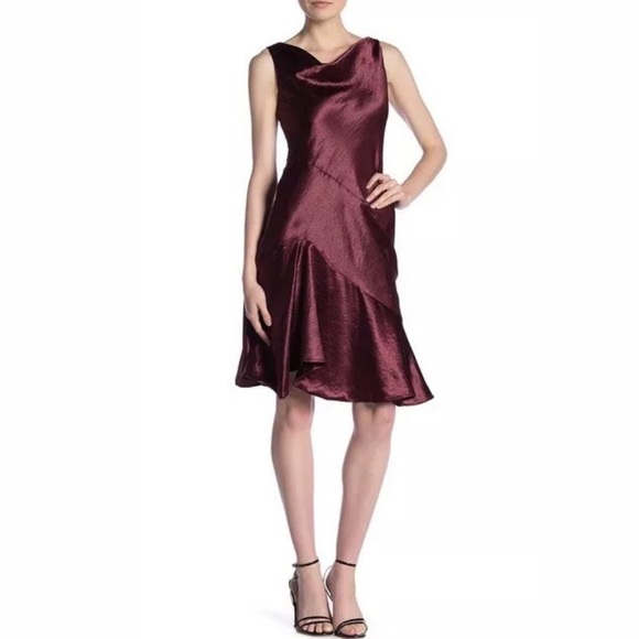 Taylor Satin Cowl Neck Dress Burgundy Size 4 & 12